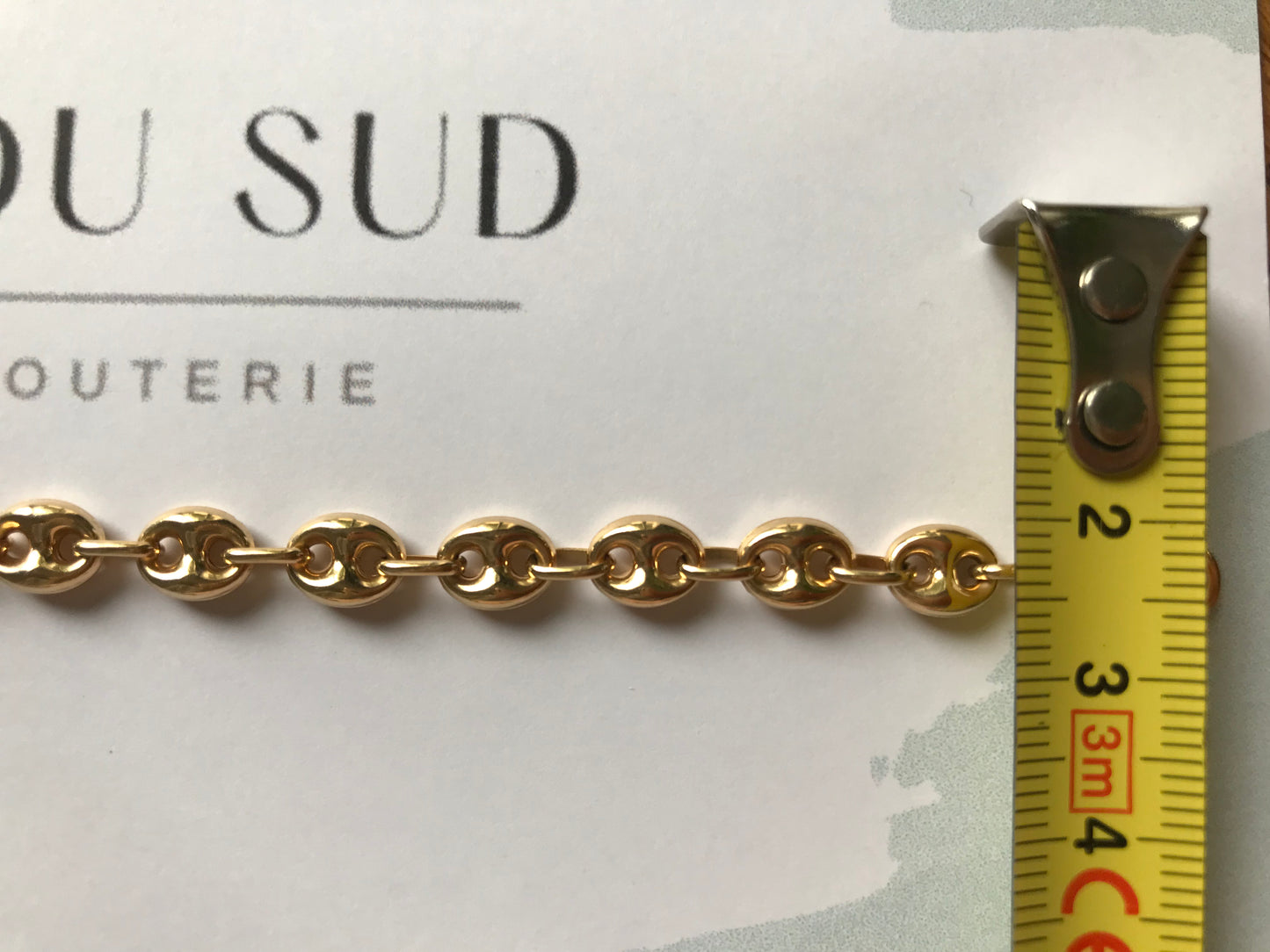 Bracelet grain de café en or pour homme ou femme, maille creuse, 6 mm de largueur, 19 cm de longueur, Or jaune 18k 750