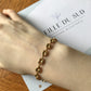 Gold coffee bean bracelet for men or women, hollow mesh, 6 mm wide, 19 cm long, 18k 750 yellow gold