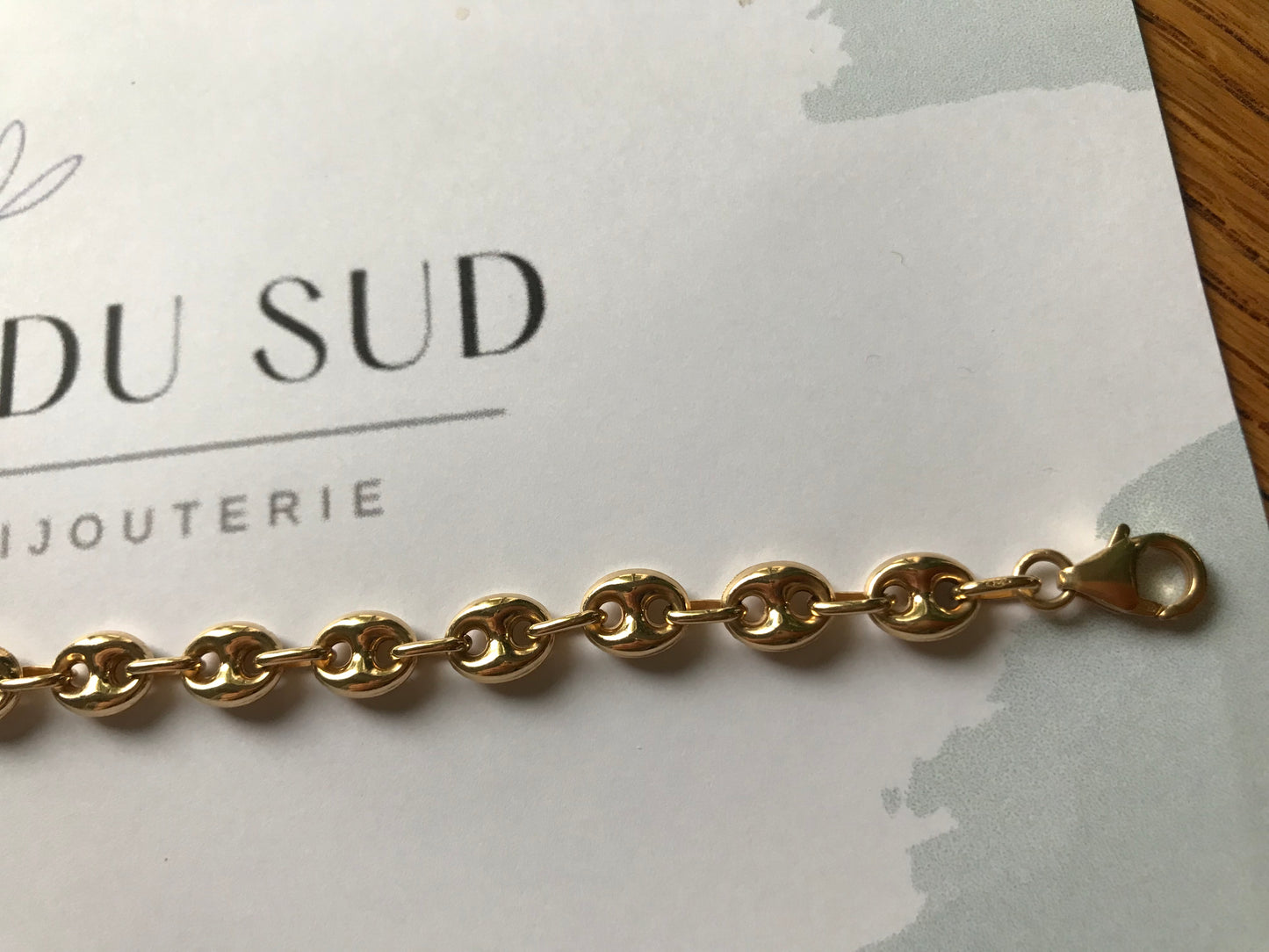 Bracelet grain de café en or pour homme ou femme, maille creuse, 6 mm de largueur, 19 cm de longueur, Or jaune 18k 750