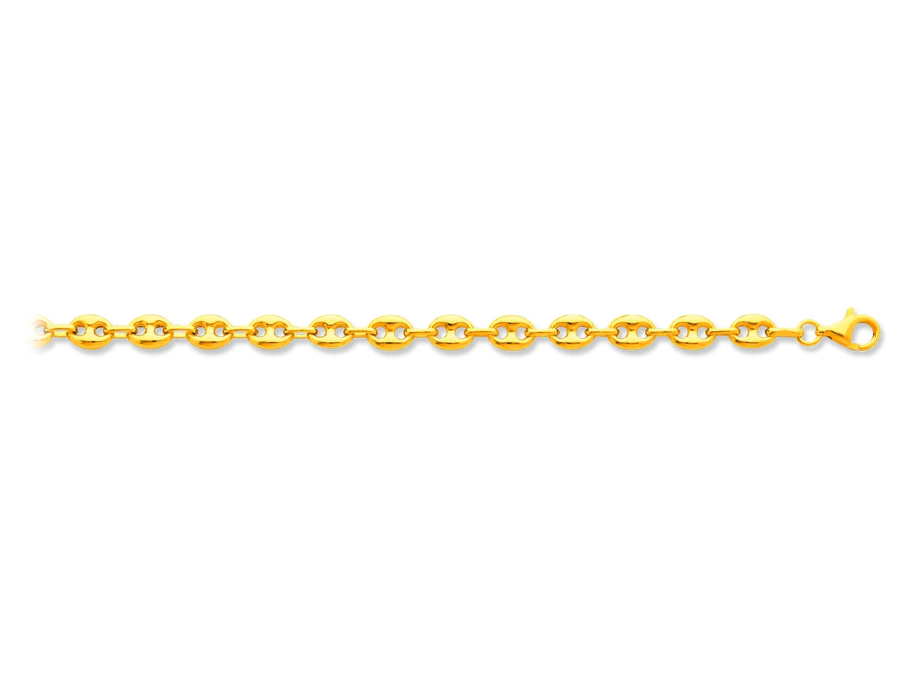 Bracelet grain de café en or pour homme ou femme, maille creuse, 6 mm de largueur, 19 cm de longueur, Or jaune 18k 750