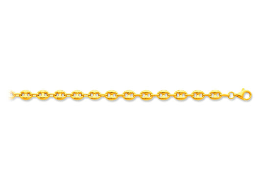 Bracelet grain de café en or pour homme ou femme, maille creuse, 6 mm de largueur, 19 cm de longueur, Or jaune 18k 750