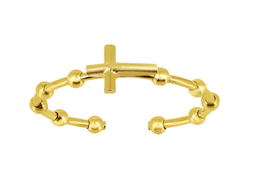 18 carat gold ring for women open with cross, 5 x 7 mm - Adjustable 18k 750 yellow gold ring