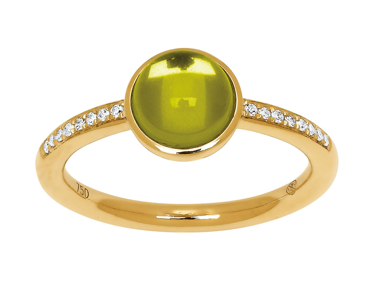 18 carat gold ring for women with 1.92 carat Peridot fine stone, 0.06 carat diamonds, 18k 750 yellow gold