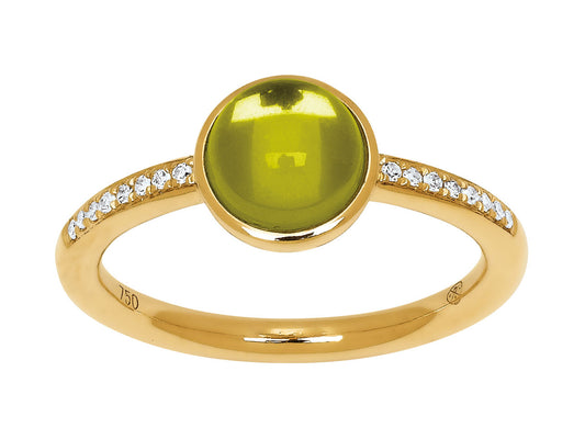 18 Karat Goldring für Damen mit 1,92 Karat Peridot-Feinstein, 0,06 Karat Diamanten, 18 Karat 750er Gelbgold