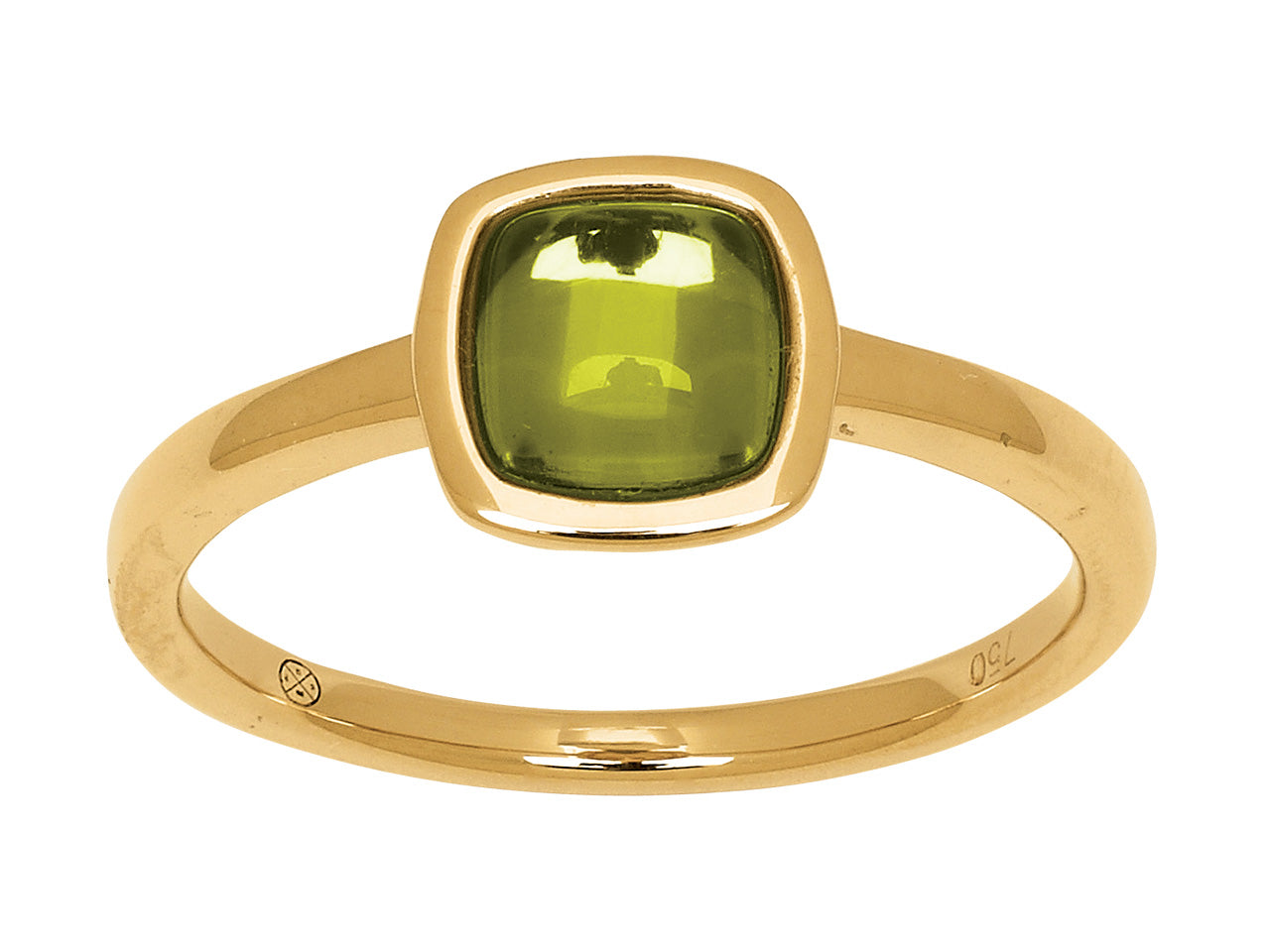 Bague en or 18 carats femme avec pierre fine Péridot 1,50 carats taille coussin, or jaune 18k 750