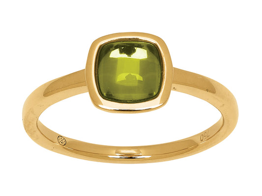 Bague en or 18 carats femme avec pierre fine Péridot 1,50 carats taille coussin, or jaune 18k 750