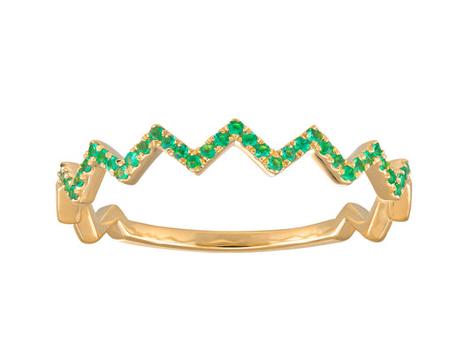 18 carat gold ring for women with 0.15 carat Emeralds, 18k 750 yellow gold