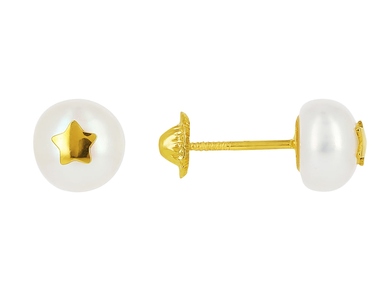 18 carat gold cultured pearl earrings with star in 18k 750 yellow gold