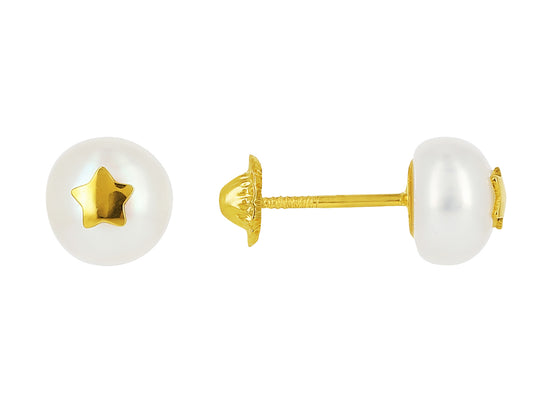 Boucles d'oreilles or 18 carats perles de culture avec étoile en Or jaune 18k 750